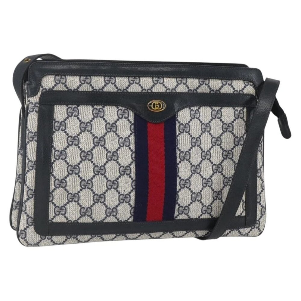 GUCCI GG Supreme Sherry Line Shoulder Bag PVC Red Navy 41 02 013 Auth am9899